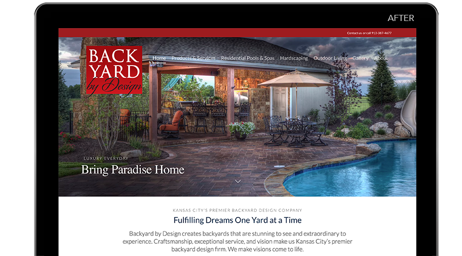 Computer showing the "after" version of the Backyard by KC website
